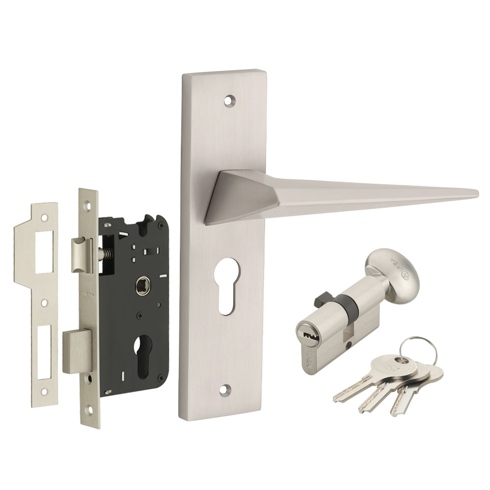 IPSA Carrot Iris Handle Series on 8" Plate CYS Lockset with 60mm One Side Key and Knob - MSS Finish