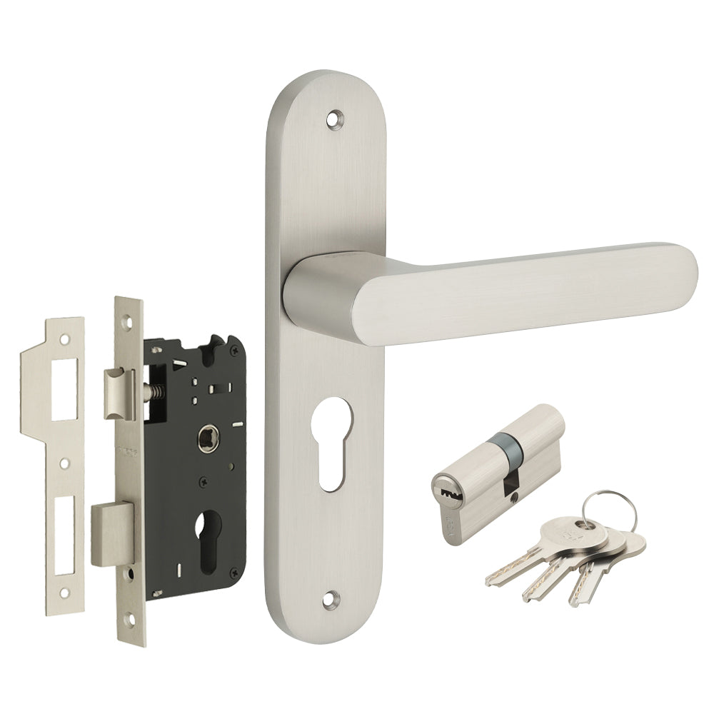 IPSA Lemon Iris Handle Series on 8" Plate CYS Lockset with 60mm Both Side Key Cylinder- MSS Finish