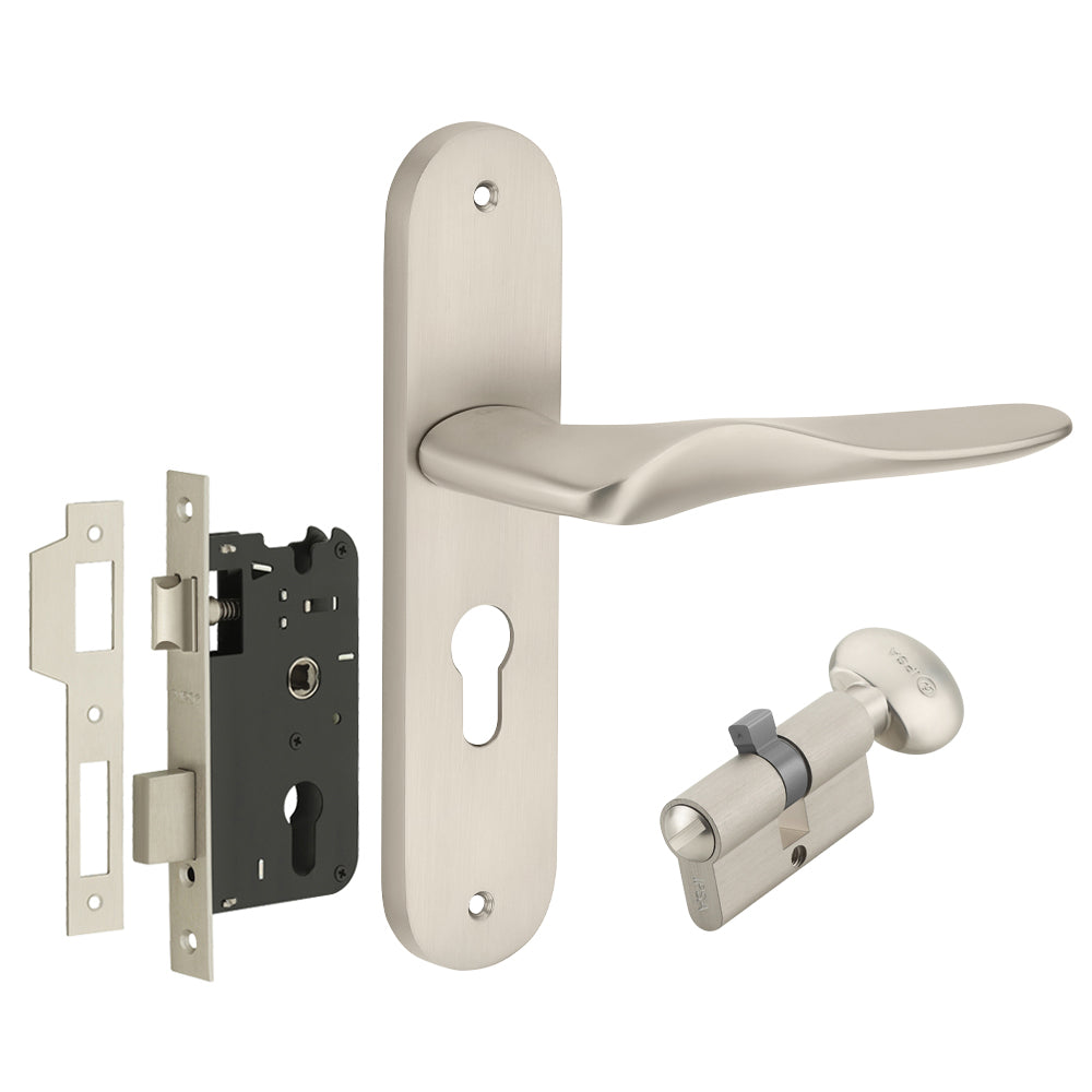 IPSA Sand Iris Handle Series on 8" Plate CYS Lockset with 60mm Coin and Knob - MSS Finish
