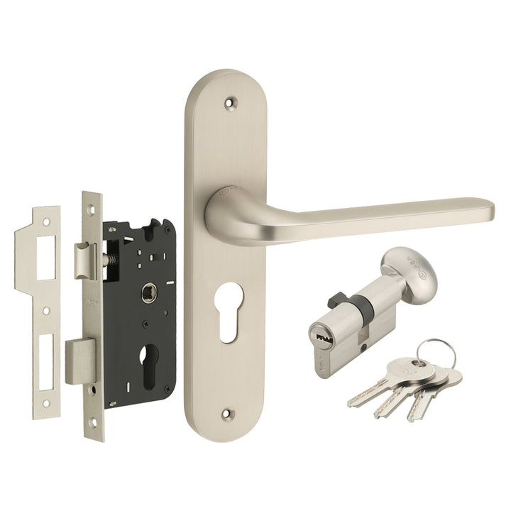 IPSA Olive Moderna Handle Series on 8" Plate CYS Lockset with 60mm One Side Key and Knob - Matte Antique Finish MSS