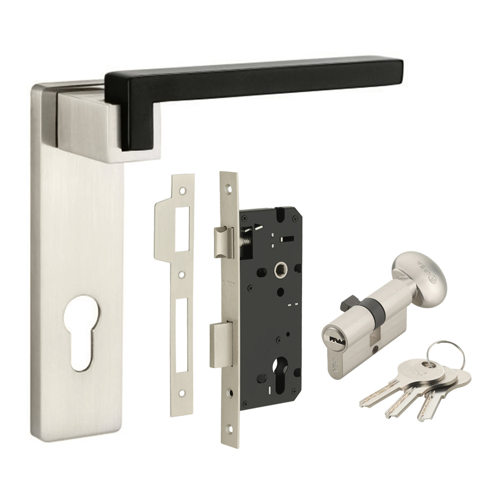 IPSA Luxos Series Mach Door Handle 10 inch CY with Lock Body and 60mm One Side Key Cylinder Finish - CPB