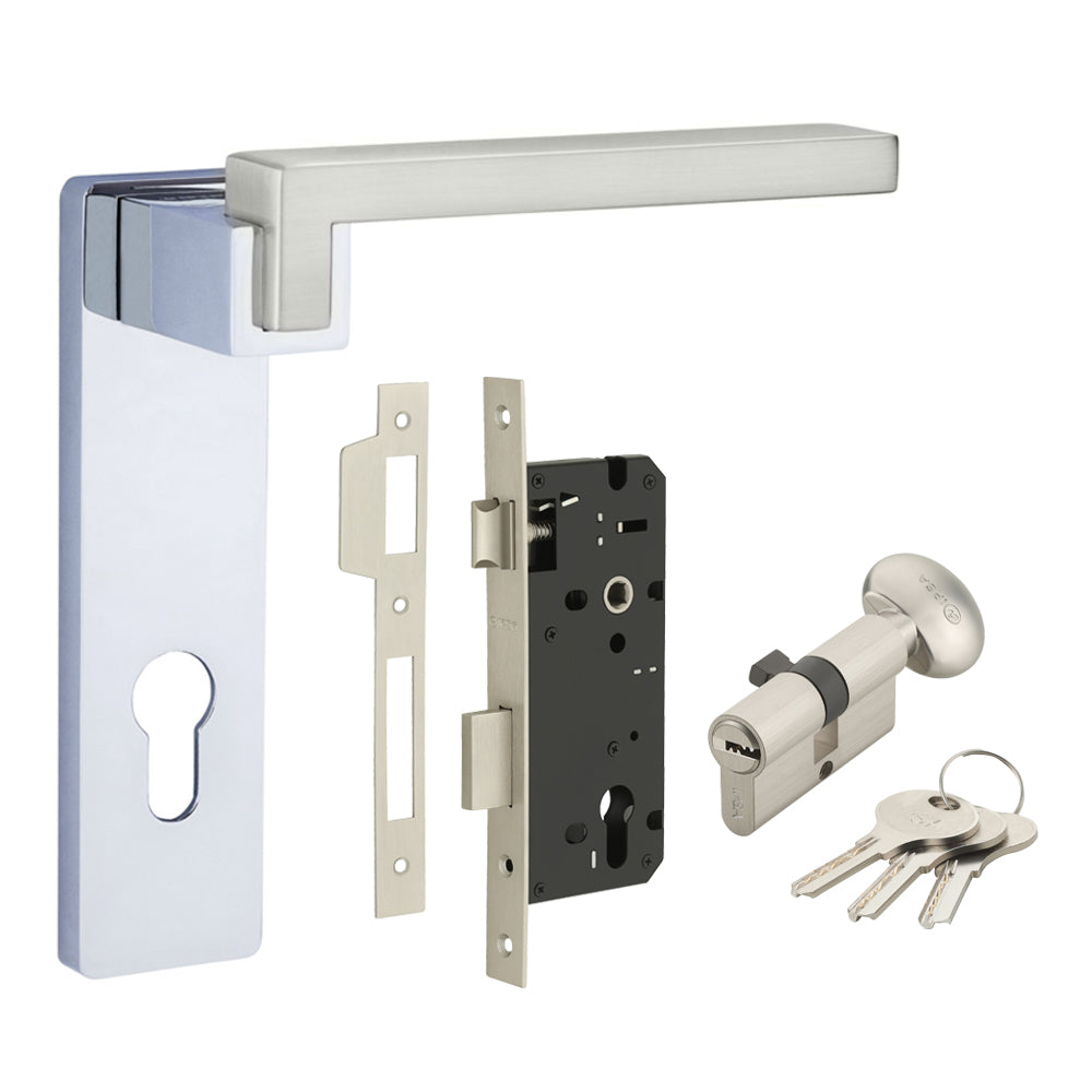 IPSA Luxos Series Mach Door Handle 10 inch CY with Lock Body and 60mm One Side Key Cylinder Finish - CPY