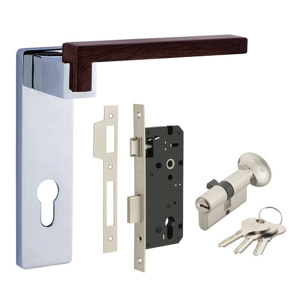 IPSA Luxos Series Mach Door Handle 10 inch CY with Lock Body and 60mm One Side Key Cylinder Finish - CPW