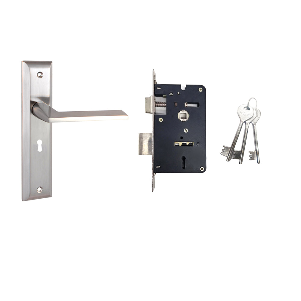 IPSA Mynza Door Handle Lockset with 8 Inch Lever Cut Lock Finish Satin Nickel