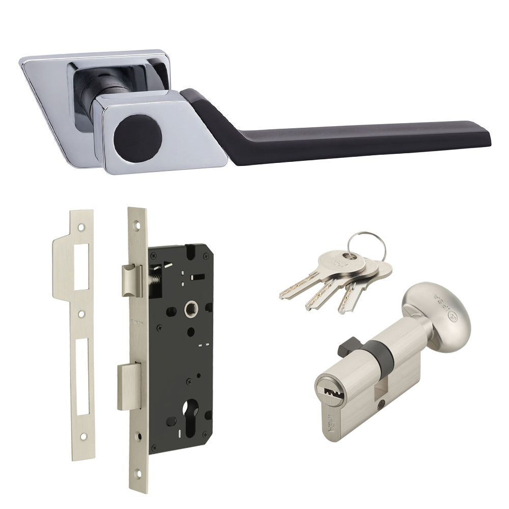IPSA Luxos Series Ryne On Rose Door Handle with Lock Body and 60mm One Side Key Cylinder Finish - CPB