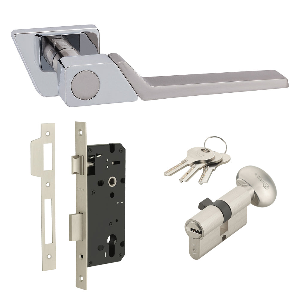 IPSA Luxos Series Ryne On Rose Door Handle with Lock Body and 60mm One Side Key Cylinder Finish - CPS