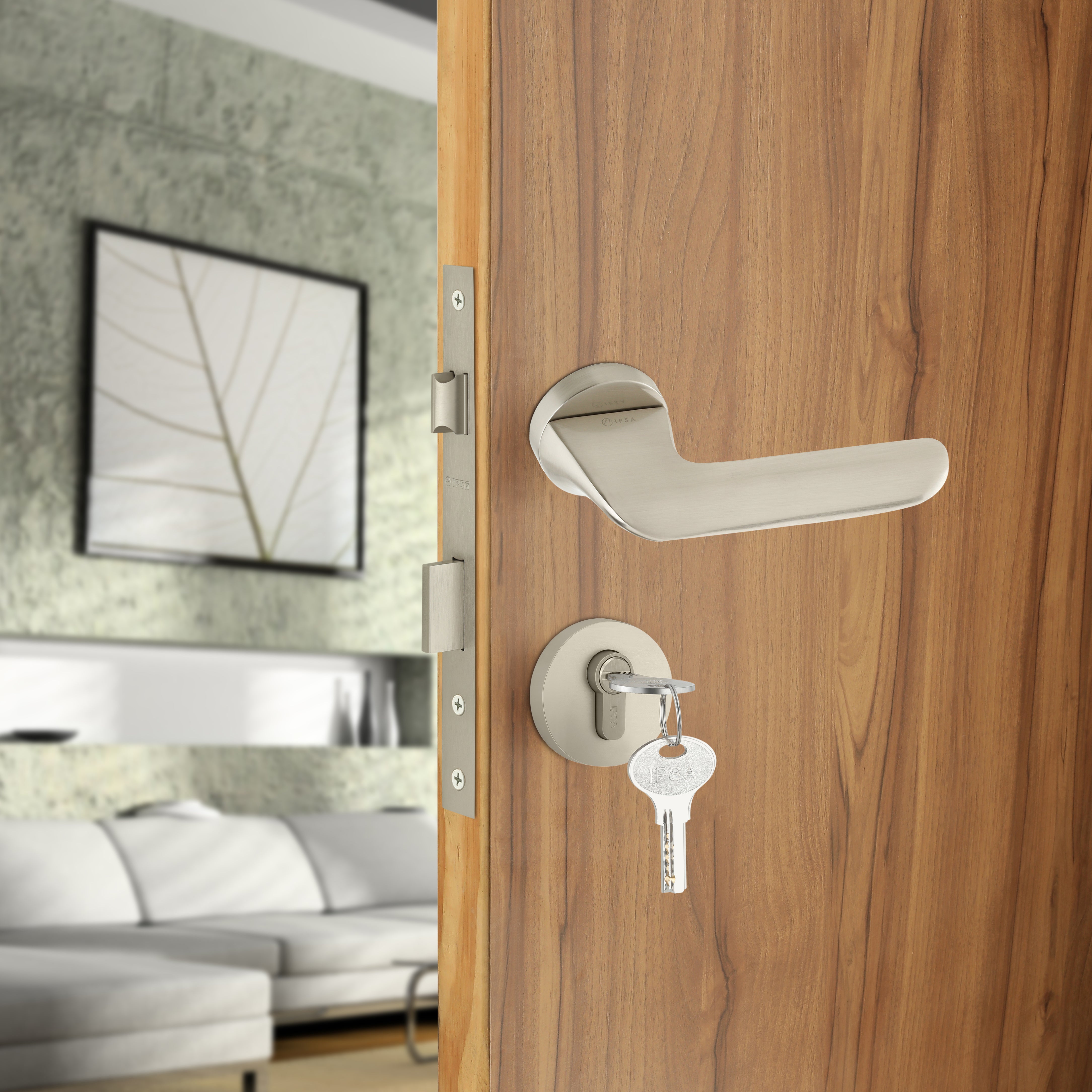 IPSA Ceil Moderna Handle Series On Rose One Pair with Lock body Cylinder Finish : MSS