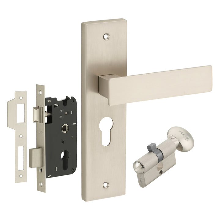IPSA Sage Moderna Handle Series on 8" Plate CYS Lockset with 60mm Coin and Knob - Matte Satin Nickel Finish MSS