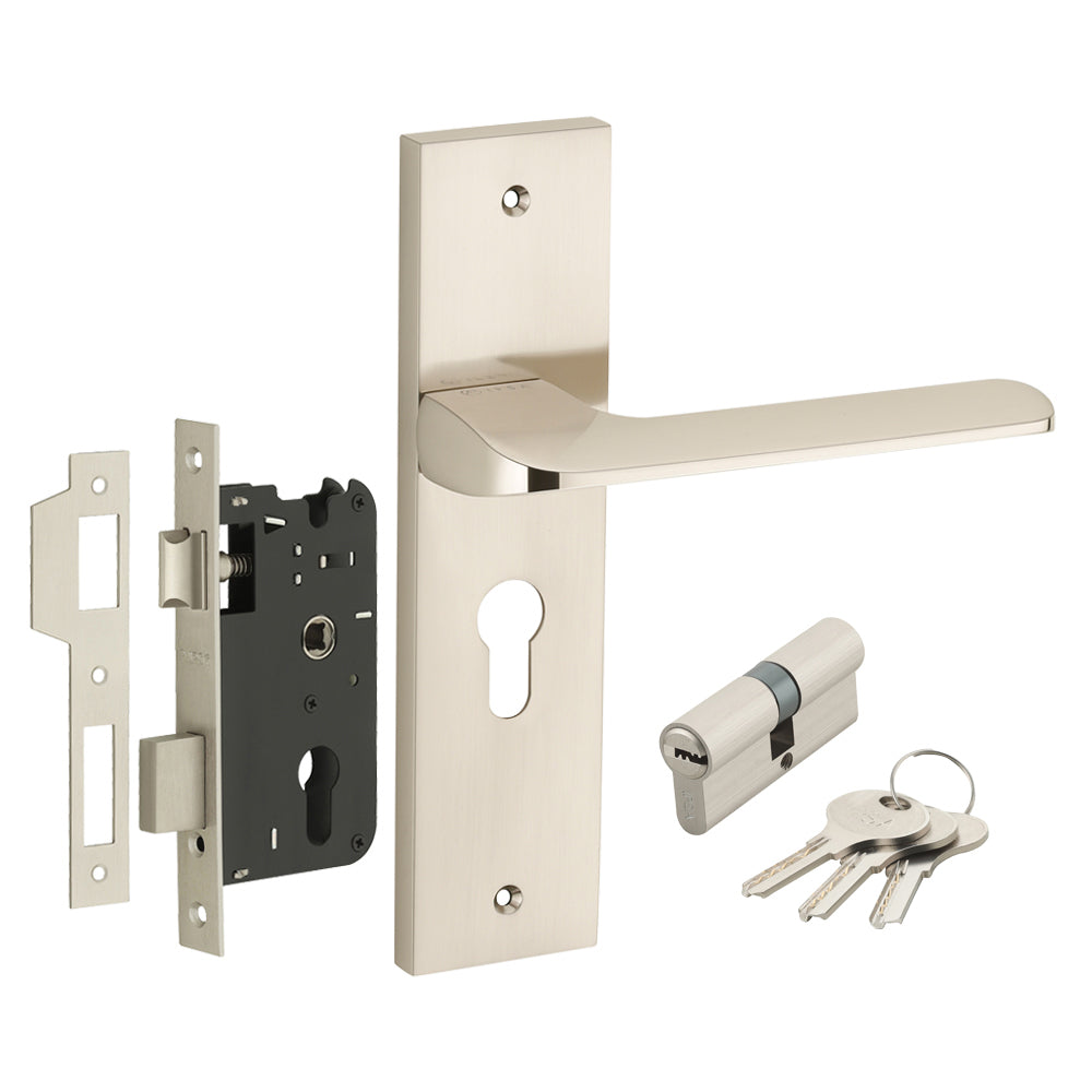 IPSA Chilli Moderna Handle Series on 8" Plate CYS Lockset with 60mm Both Side Key - Matte Satin Nickel Finish SS