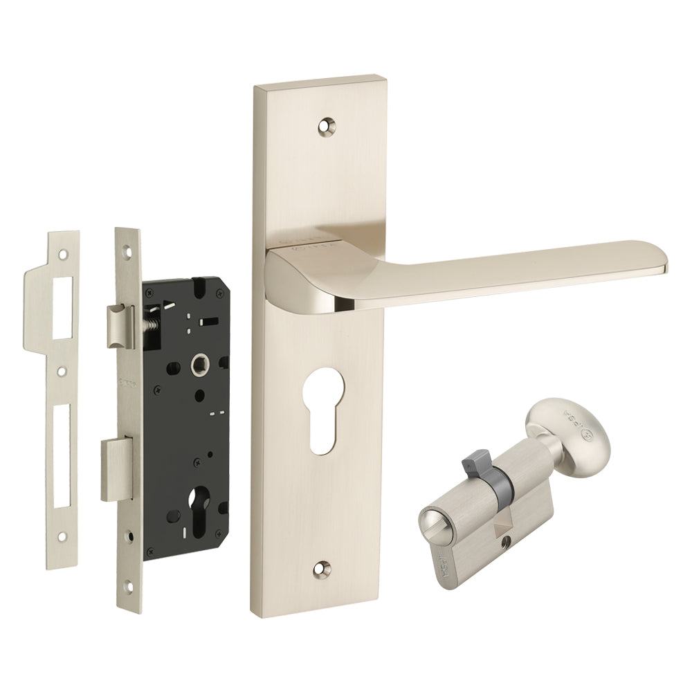 IPSA Chilli Moderna Handle Series on 10" Plate CY (Without Lock Body Cylinder) - Matte Satin Nickel Finish MSS