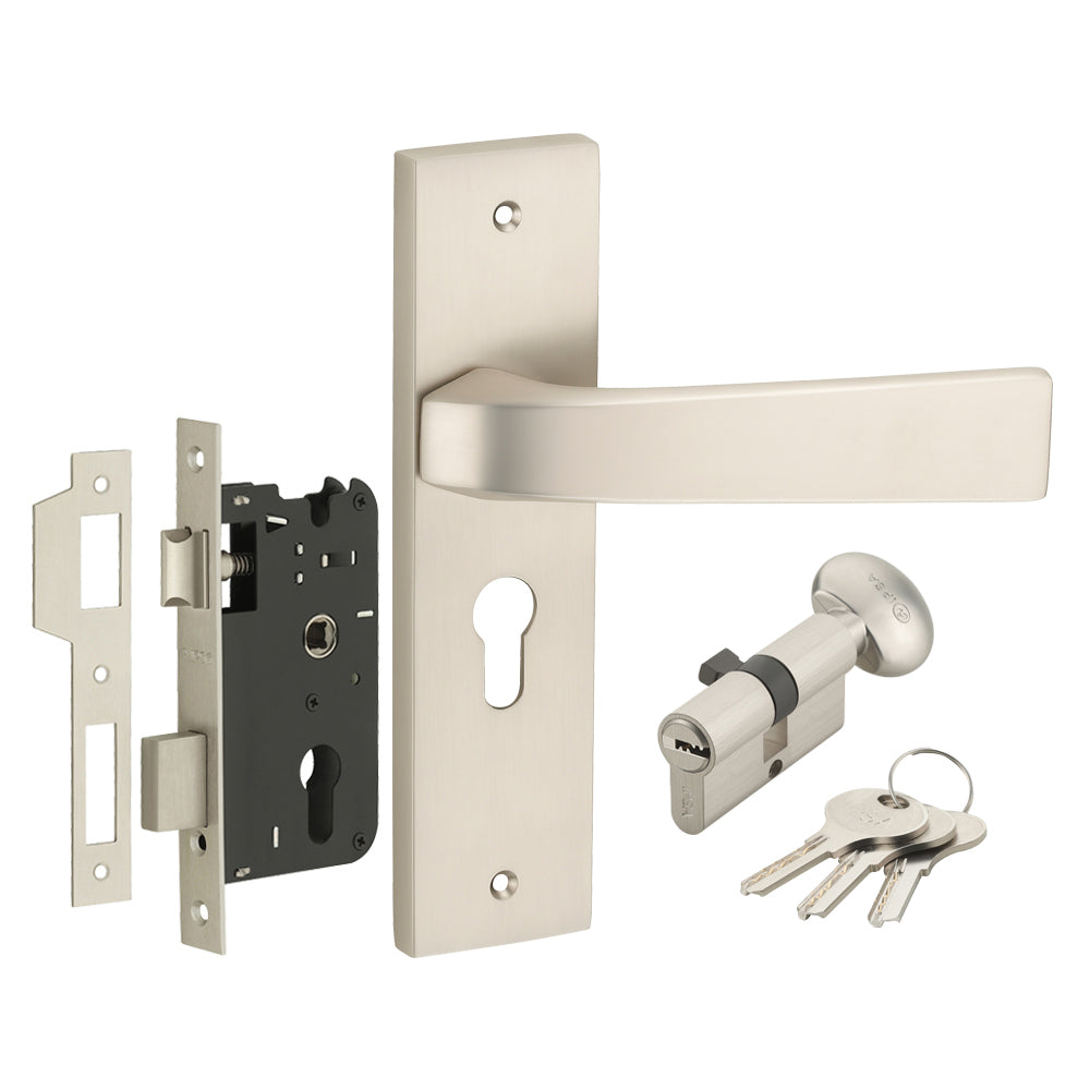 IPSA Russet Moderna Handle Series on 8" Plate CYS Lockset with 60mm One Side Key and Knob - Matte Antique Finish MSS