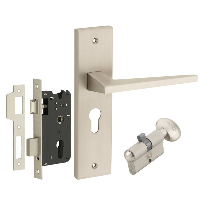 IPSA Flax Moderna Handle Series on 8" Plate CYS Lockset with 60mm Coin and Knob - Matte Antique Finish MSS