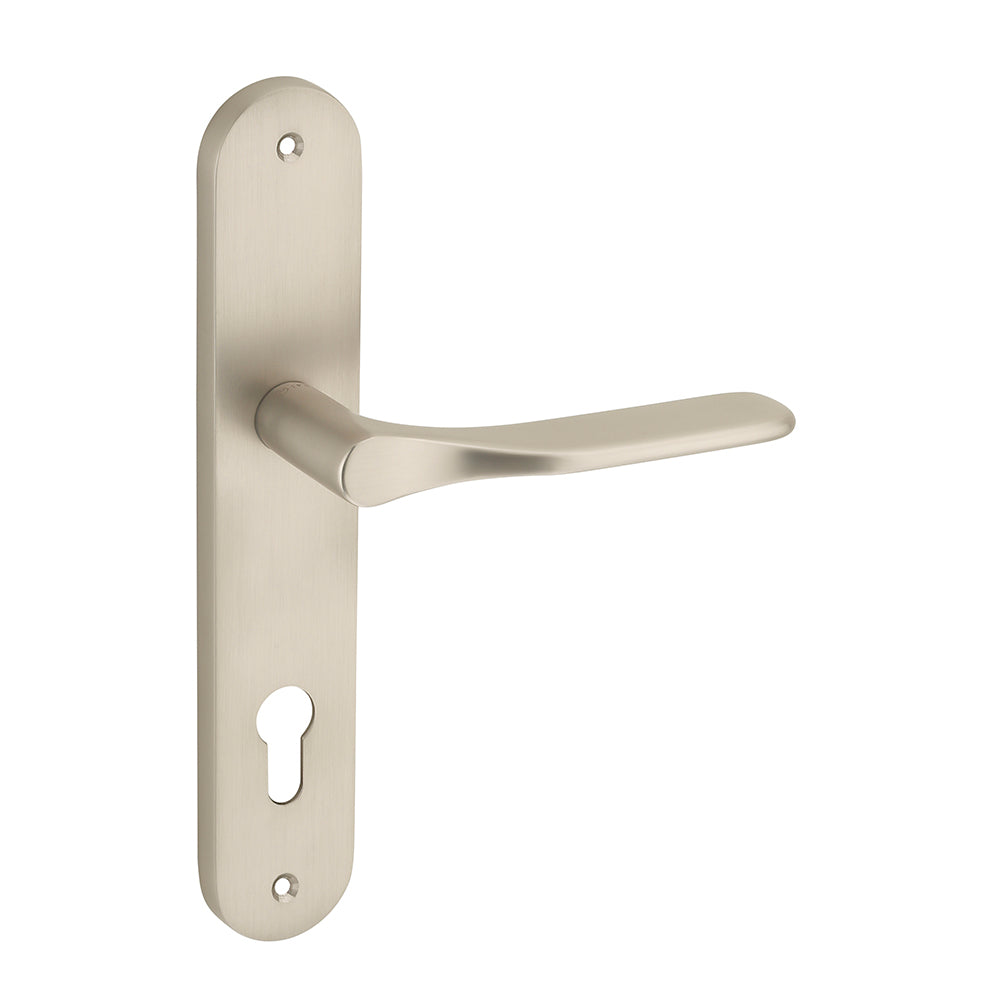 IPSA Wave Moderna Handle Series on 8" Plate CYS Lockset with 60mm One Side Key and Knob - Matte Satin Nickel Finish MSS