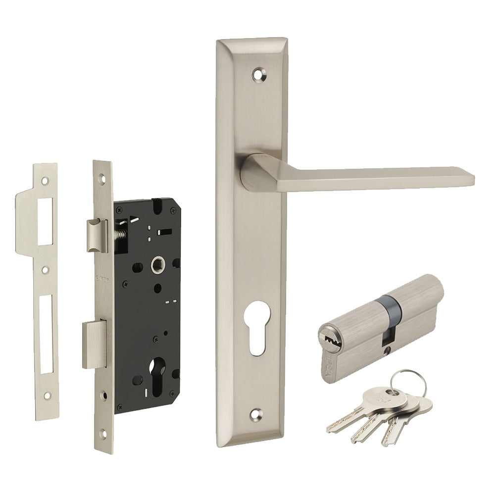 IPSA Mynza Iris Handle Series on 10" Plate CY Lockset with 60mm Both Side Key Finish FSS