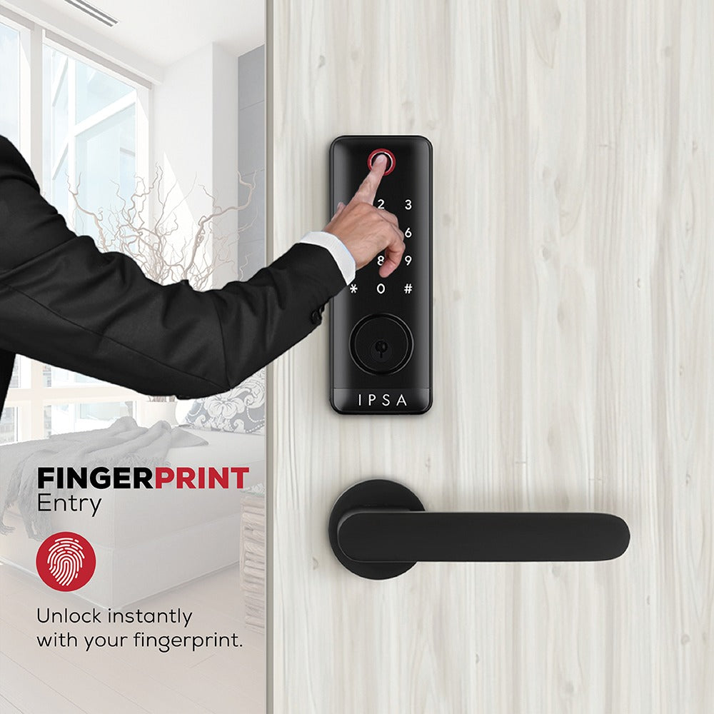 IPSA Series 45 Pro Smart Lock with Iris Series Lemon Door Handle with Baby Latch Finish - Black