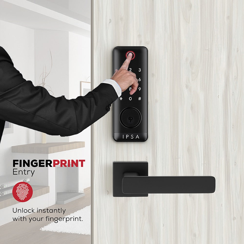 IPSA Series 45 Pro Smart Lock with Iris Series Jam Door Handle with Baby Latch Finish - Black