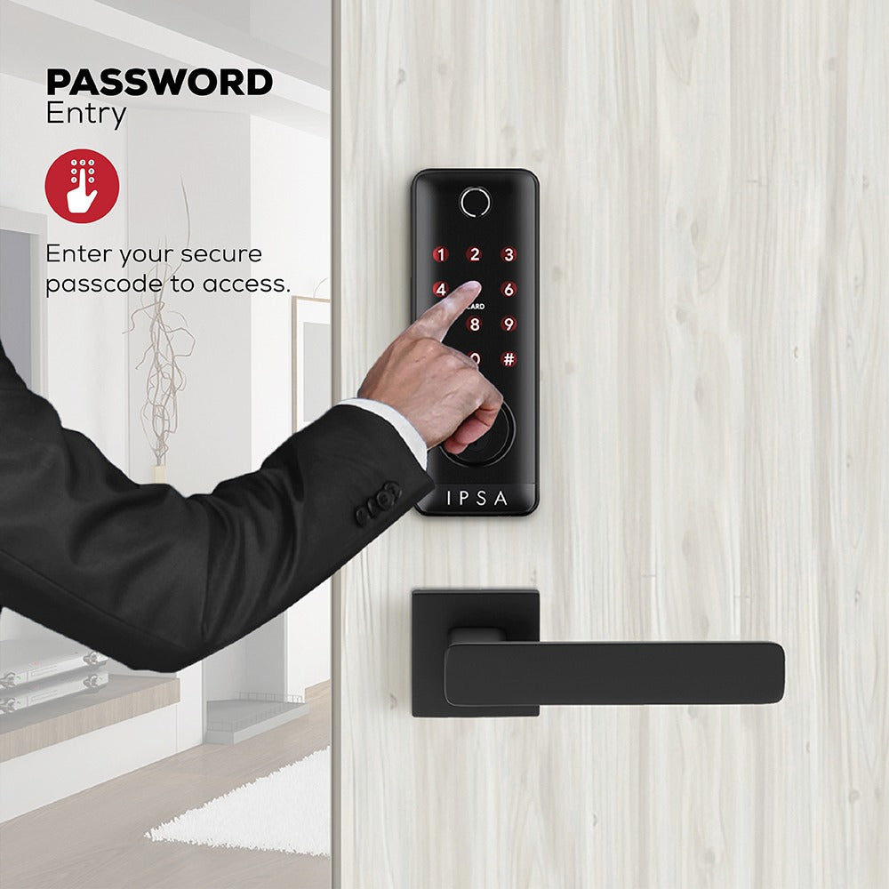 IPSA Series 45 Pro Smart Lock with Iris Series Jam Door Handle with Baby Latch Finish - Black