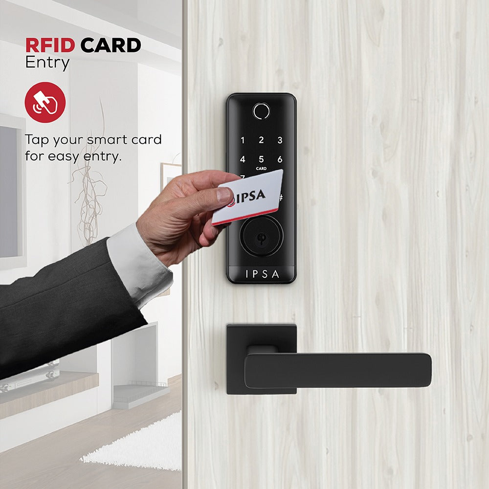 IPSA Series 45 Pro Smart Lock with Iris Series Jam Door Handle with Baby Latch Finish - Black