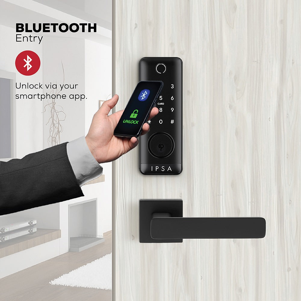 IPSA Series 45 Pro Smart Lock with Iris Series Jam Door Handle with Baby Latch Finish - Black