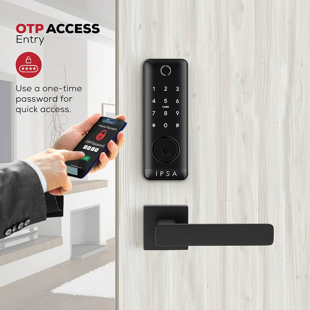 IPSA Series 45 Pro Smart Lock with Iris Series Jam Door Handle with Baby Latch Finish - Black