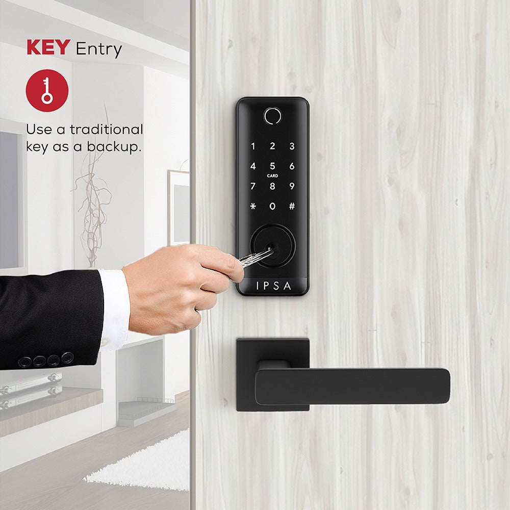 IPSA Series 45 Pro Smart Lock with Iris Series Jam Door Handle with Baby Latch Finish - Black