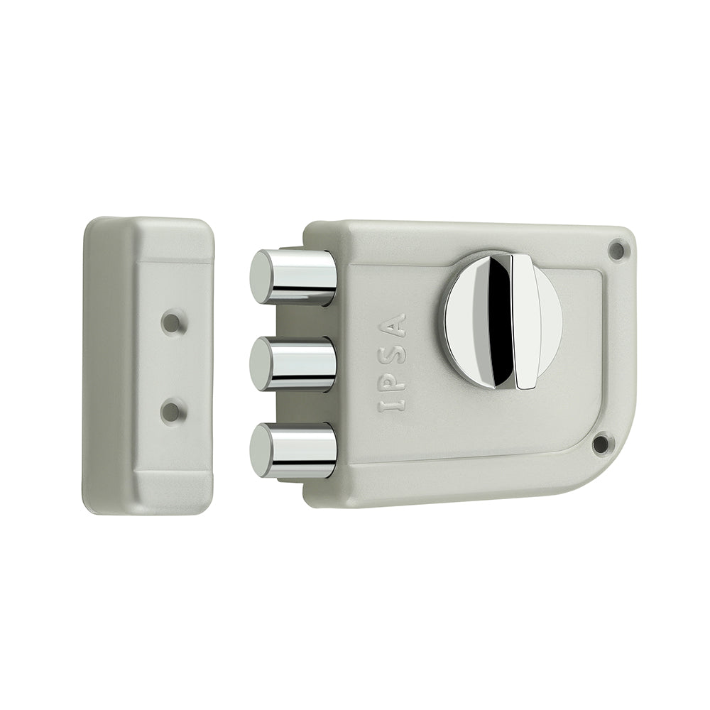IPSA Mini Tribolt Main Door Rim Lock Lockset for Home with Computer Dimple Key Knob On Inside Small Deadlock Finish SS