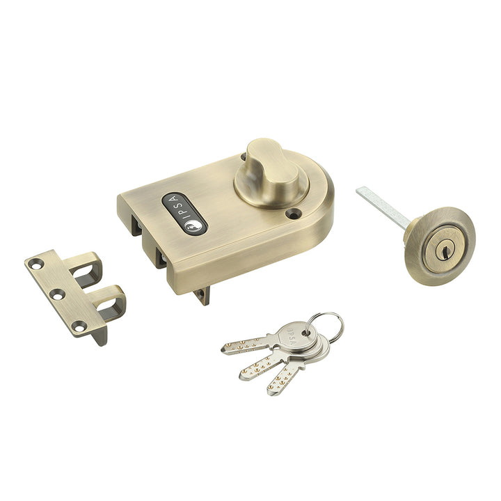 IPSA Vertibolt Main Door Rim Lock Lockset for Home with Computer Dimple Key Knob On Inside Small Deadlock Finish ATQ