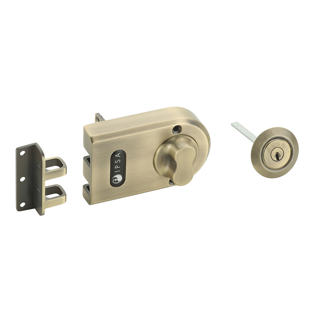 IPSA Vertibolt Main Door Rim Lock Lockset for Home with Computer Dimple Key Knob On Inside Small Deadlock Finish ATQ