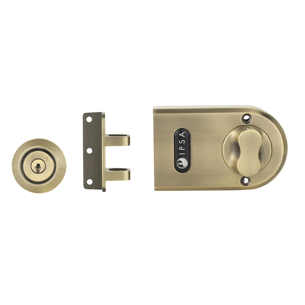 IPSA Vertibolt Main Door Rim Lock Lockset for Home with Computer Dimple Key Knob On Inside Small Deadlock Finish ATQ
