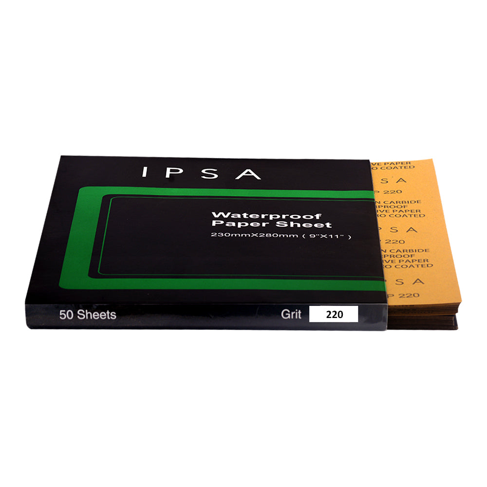 IPSA 220 Grit Abrasive Sandpaper Sheets – 9" x 11" (Pack of 50)