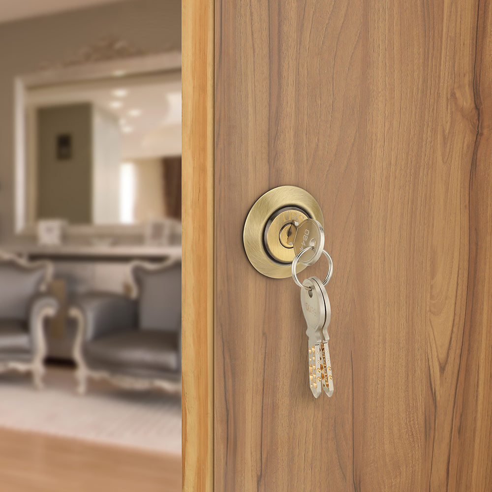 IPSA Big Tribolt Main Door Rim Lock Lockset for Home with Computer Dimple Key Knob On Inside Small Deadlock Finish ATQ