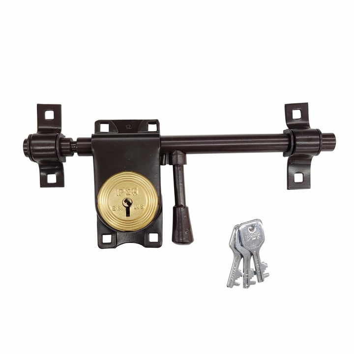IPSA Stainless Steel Rod Lock 250 mm with Brass Lever & 3 Keys (Brown)