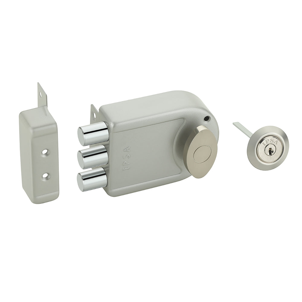 IPSA Big Tribolt Main Door Rim Lock Lockset for Home with Computer Dimple Key Knob On Inside Small Deadlock Finish SS