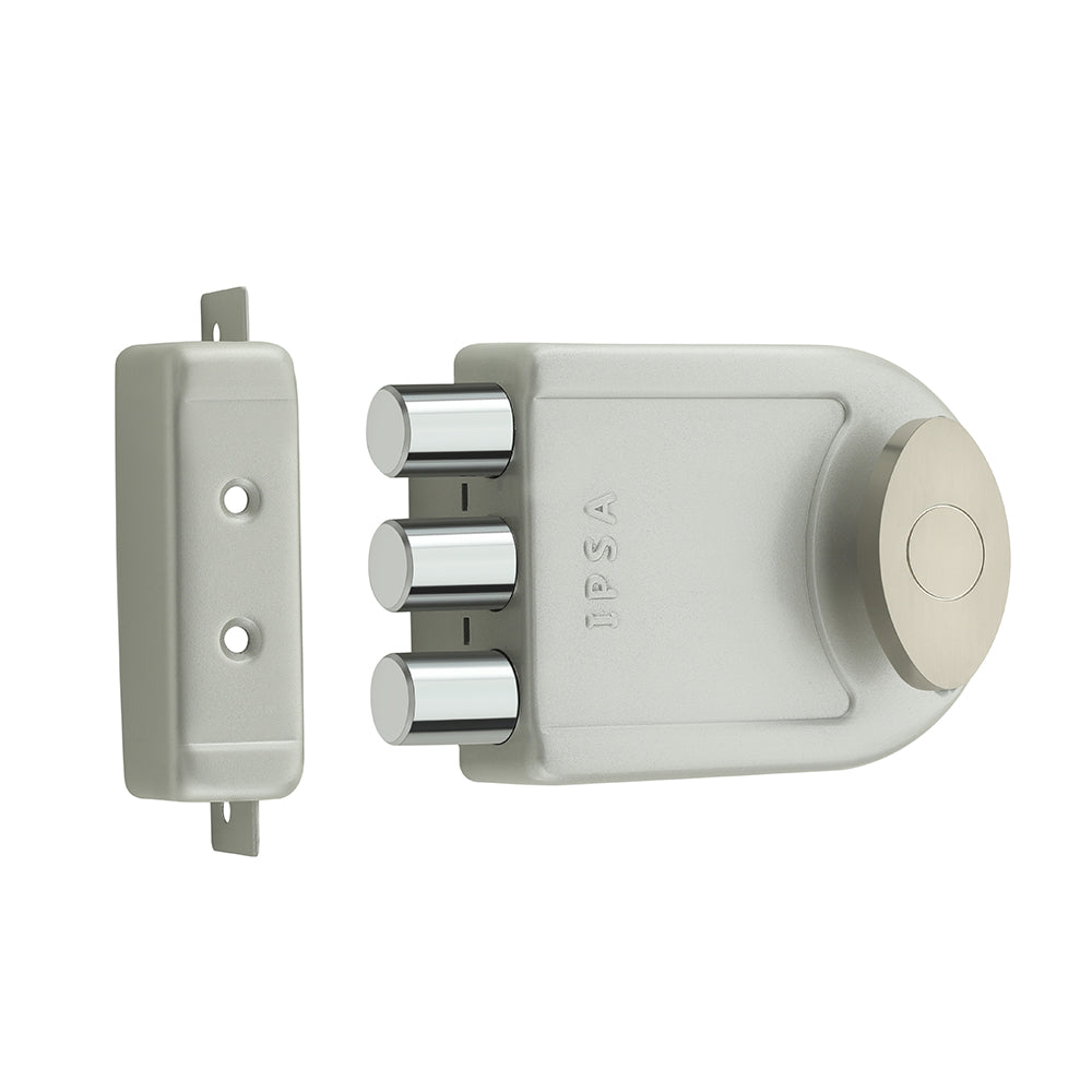 IPSA Big Tribolt Main Door Rim Lock Lockset for Home with Computer Dimple Key Knob On Inside Small Deadlock Finish SS