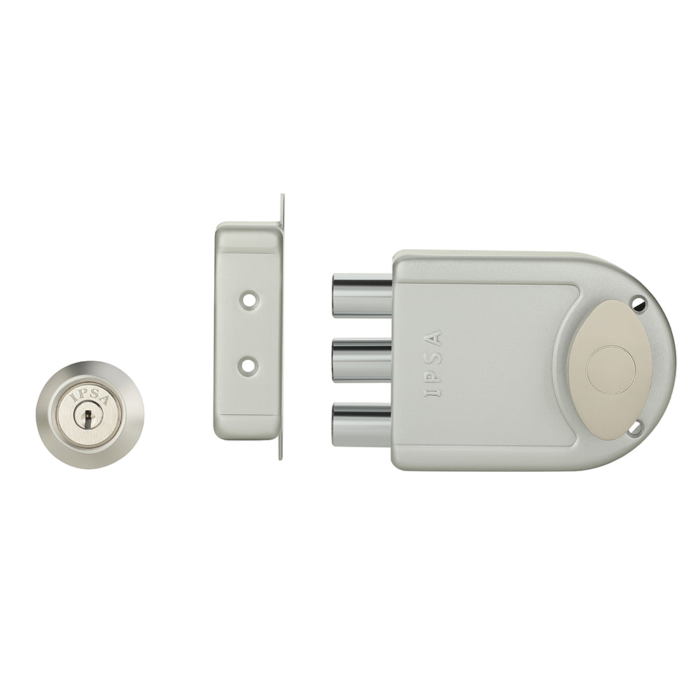 IPSA Big Tribolt Main Door Rim Lock Lockset for Home with Computer Dimple Key Knob On Inside Small Deadlock Finish SS