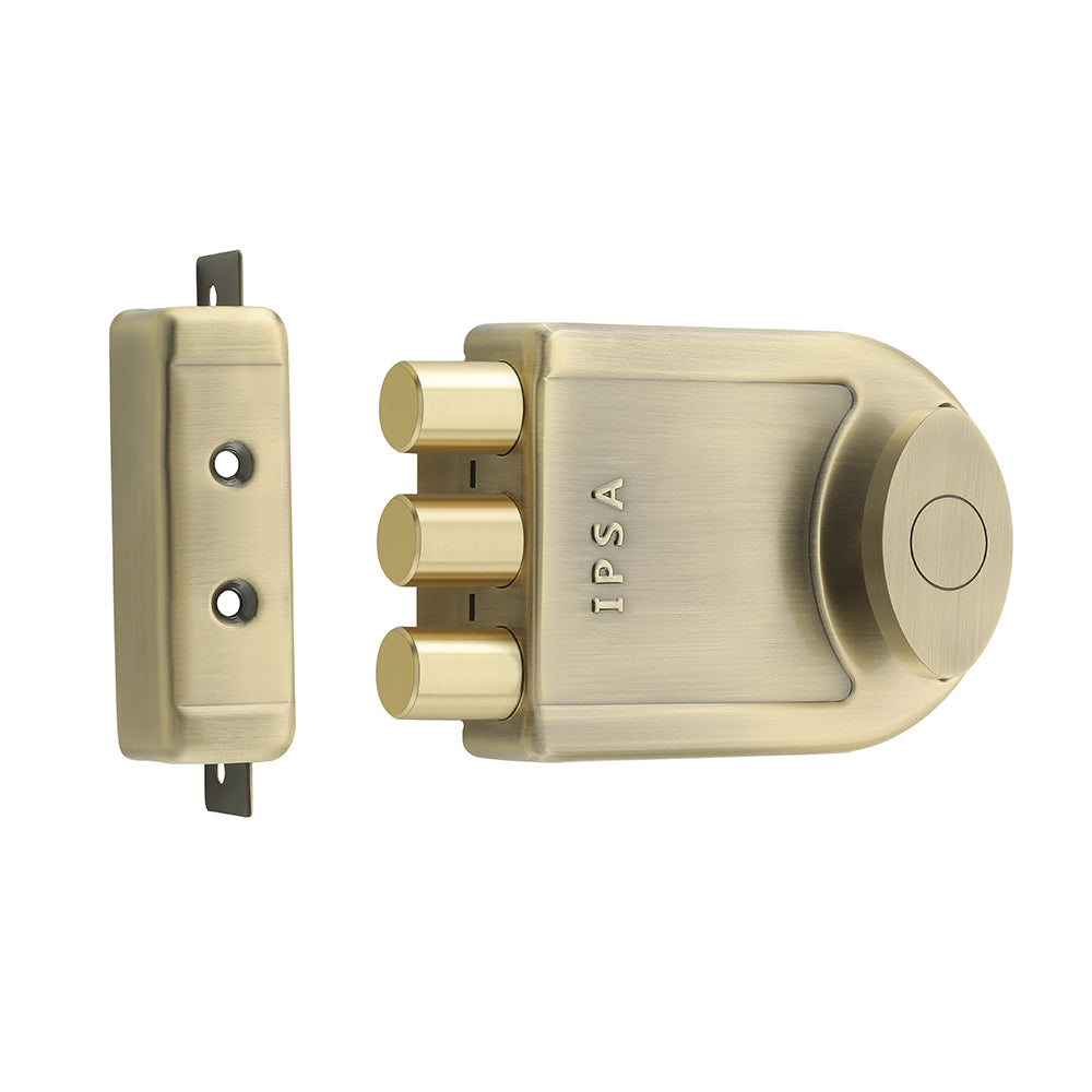 IPSA Big Tribolt Main Door Rim Lock Lockset for Home with Computer Dimple Key Knob On Inside Small Deadlock Finish ATQ