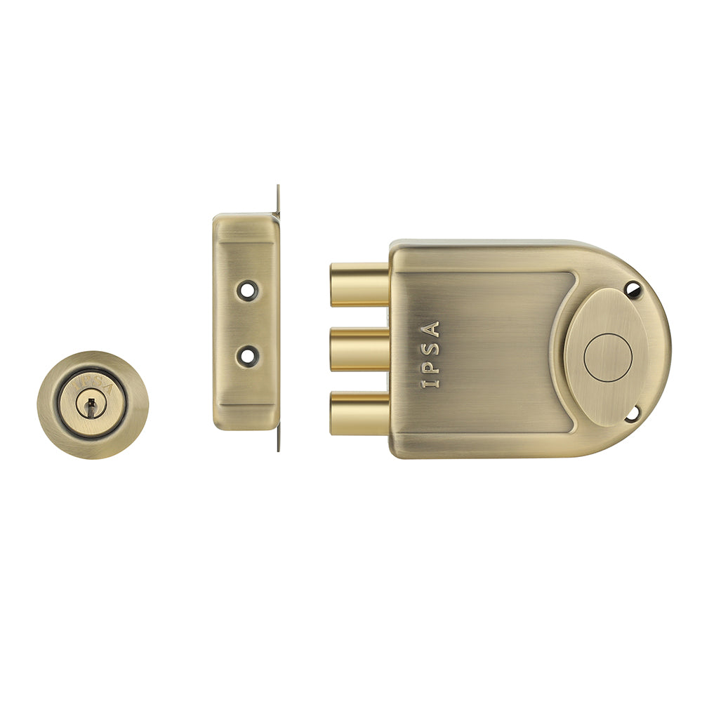 IPSA Big Tribolt Main Door Rim Lock Lockset for Home with Computer Dimple Key Knob On Inside Small Deadlock Finish ATQ