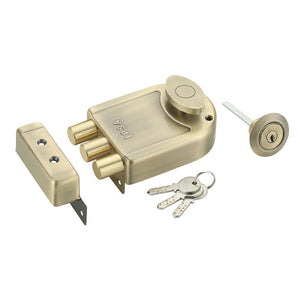 IPSA Big Tribolt Main Door Rim Lock Lockset for Home with Computer Dimple Key Knob On Inside Small Deadlock Finish ATQ