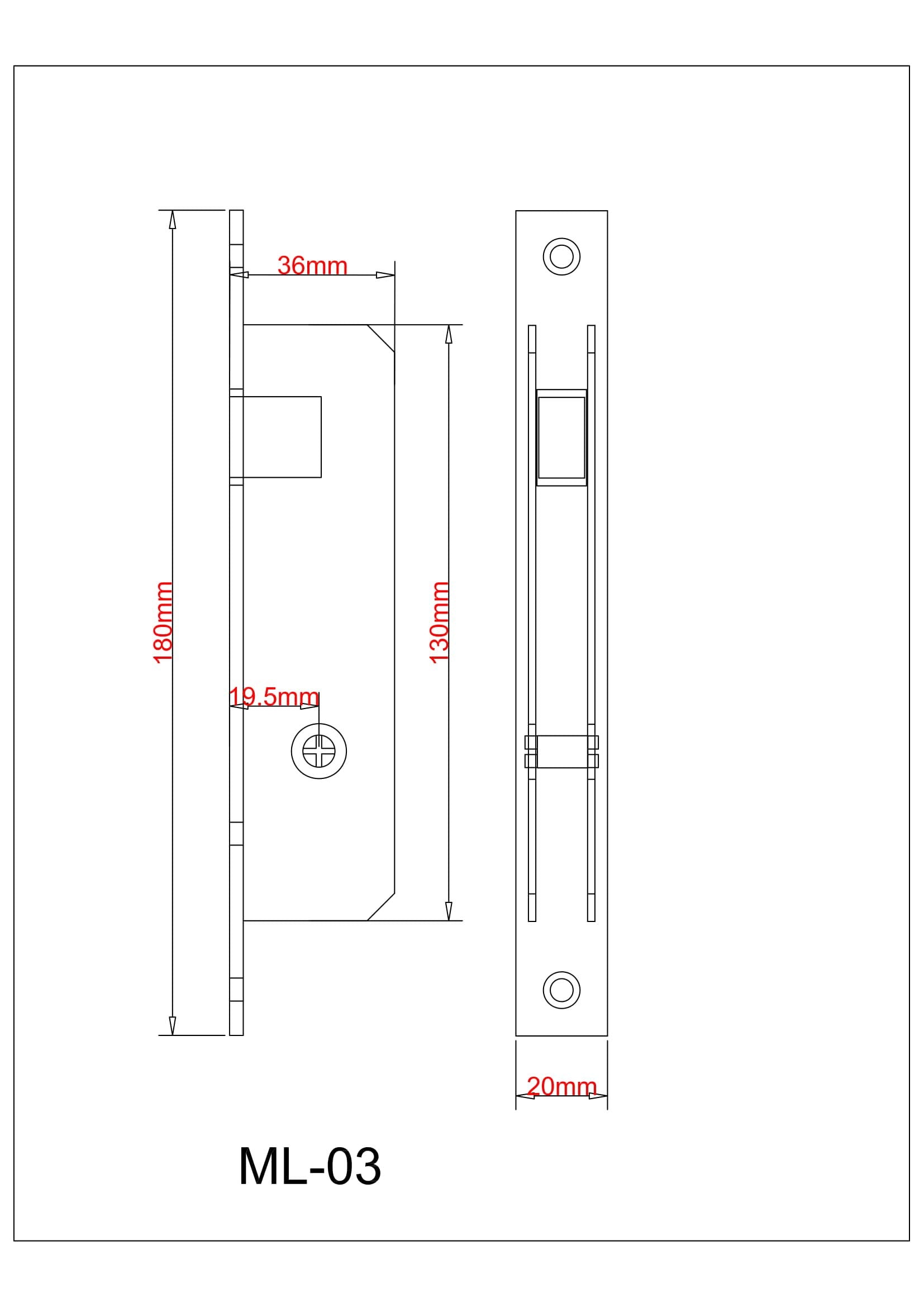IPSA ML03 Cross Key Mortise Sliding Door Lock with 5 Cross Key Backset 20mm Pack of 1