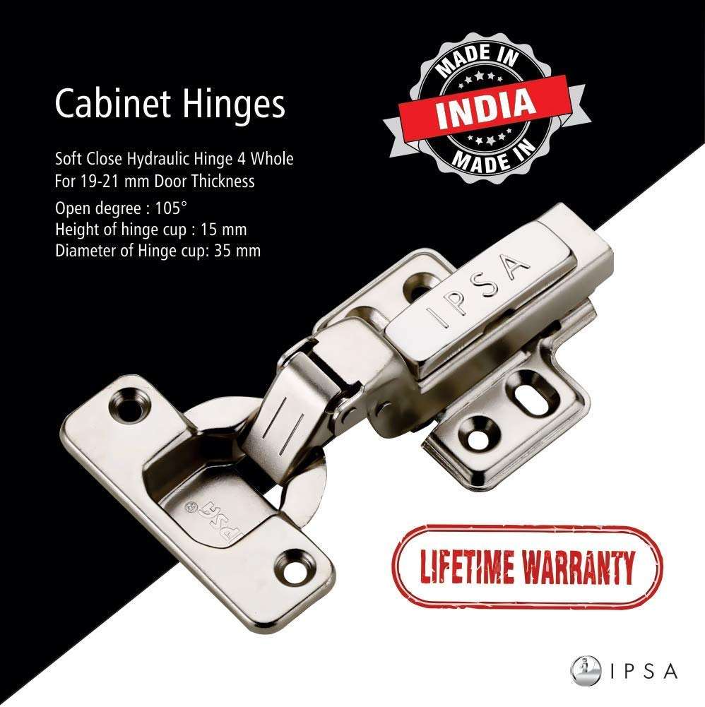 IPSA X Series Soft Close Hydraulic 4 Hole Cabinet Hinge 15 Crank With Thickness 19-21 mm Pack of 2 Piece